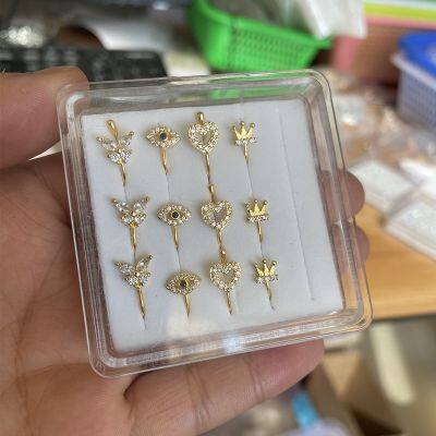 Fake Nose Ring CZ African Nose Cuffs for Non Pierced Nose 14K Gold Plated Clip on Nose Ring for Women Fake Piercing Jewelry Set