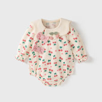 Esaberi baby girl clothing pink full printed cherry cotton long sleeve bodysuit infant clothing fw1