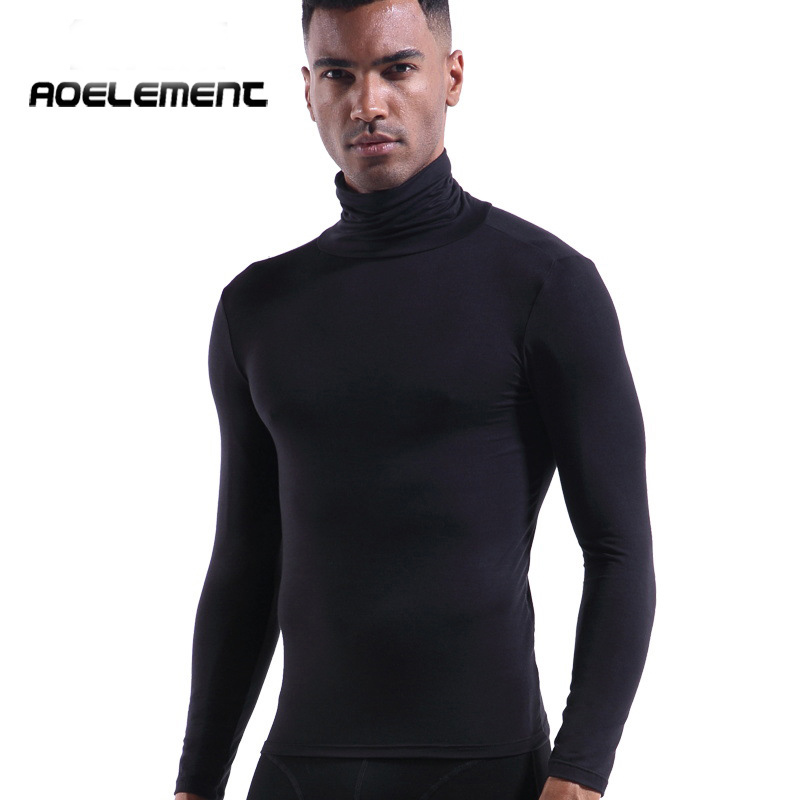 Color : Black, Size : L. CHENGTAO Men Thermal Underwear Turtleneck Tops Spring Autumn Bottoming Long Sleeves High Elastic T Shirts Solid Casual Pullovers 