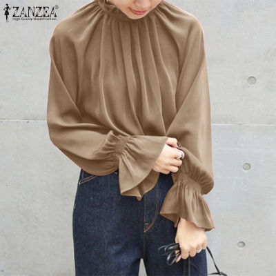(สินค้ามาใหม่)(จัดส่งฟรี)เสื้อสไตล์เกาหลีของผู้หญิงทางการของ Fancystyle ZANZEA เสื้อทำงานสีพื้น OL ปลอกแขนแบบมีระบายใส่ทำงาน #10