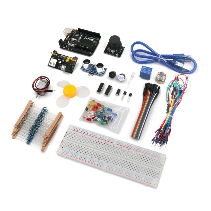 hot-on-sale-fuchijin77-lafvin-สำหรับ-arduino-สตาร์ทเตอร์พื้นฐานสำหรับ-r3-uno-พร้อมเบรดบอร์ดตัวต้านทานแอลอีดีสายจัมเปอร์และกำลังไฟ