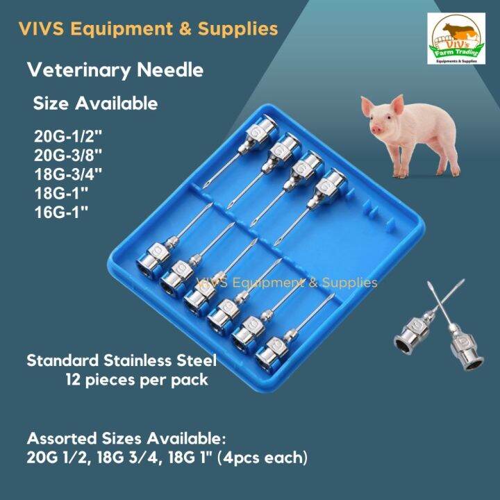 Veterinary Needle 1 dozen Stainless Steel for pigs Gauge 20,18,16