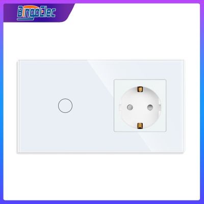 Bingoelec Touch Switch 1Gang 2Gang 3Gang EU Standard Wall Switches Sockets With 4 Colors Crystal Glass Panel Touch Switch 157MM