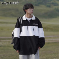 MAYCHEER   เสื้อสเวตเชิ้ตผู้ชายลำลอง,เสื้อกันหนาวแบบหนาแฟชั่นคอโปโลทรงหลวม