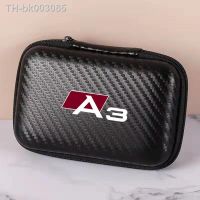 ✖∈♟ Carbon Fiber Portable Storage Bag Headphone Data Cable Digital Supplies Car Storage Zipper Box For Audi A3 LOGO Auto Accessories