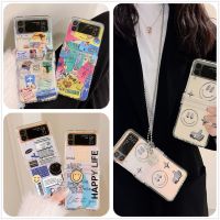 ⇎เคสศัพท์มือถือ แบบใส ลายหน้ายิ้ม พร้อมสร้อยข้อมือ สําหรับ Samsung Galaxy Z Flip 4 Z Flip 3 4 5G