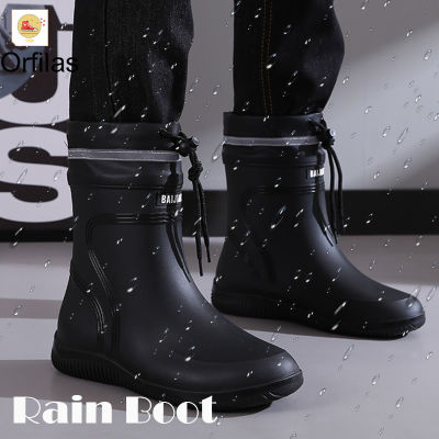 Orfilas💧💧 ใหม่ รองเท้าบูทกันฝนผู้ชาย (สามารถหุ้มข้อได้) รองเท้ากันน้ำ ผ้าคลุมรองเท้ากันน้ำ รองเท้ายาง รองเท้าลุยน้ำ 39-45！