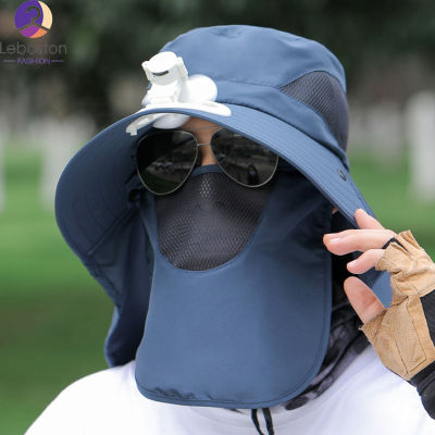 Topi Memancing ฤดูร้อนผู้ชายพร้อมพัดลมตาข่ายระบายอากาศหมวกกันแดดป้องกันหน้าและลำคอสำหรับการปีนเขาการจับปลา