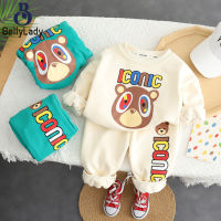 2 Pieces Girls Fleece Lined Sweatshirt Pants Suit Cartoon Printing Thickened Round Neck Tops Trousers Set【fast】