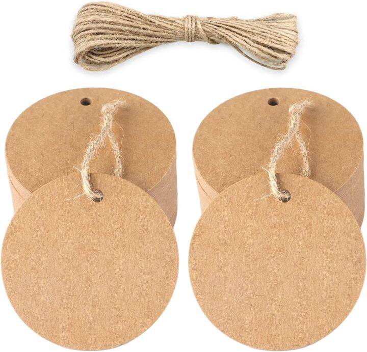 100PCS Round Gift Tags Black Paper Labels Blank Hang Tags with 30M