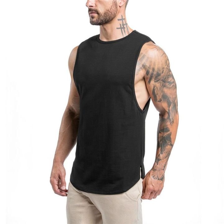 mens-curved-hem-patchwork-gyms-stringers-vest-bodybuilding-fitness-tanks-tops