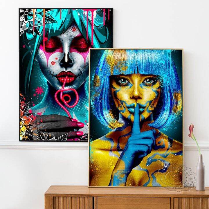 graffiti-woman-face-portrait-pop-art-canvas-painting-posters-and-prints-street-wall-art-pictures-for-living-room-home-decor