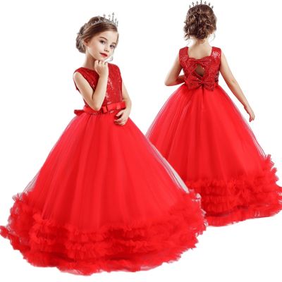 〖jeansame dress〗ปีใหม่สีแดงเครื่องแต่งกายสาวแต่งตัวคริสต์มาสชุดเจ้าหญิงชุดแต่งงานเลื่อม Vestido เด็กแต่งตัวสำหรับสาววัยรุ่น