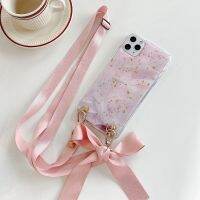 เคส TPU ลายหินอ่อนพร้อมสายคาดไหล่แฟชั่น,เคสนิ่มมีโบว์คล้องไหล่สำหรับ iPhone 12 11 Pro Max XS Max XR X 7 8 6 6S Plus