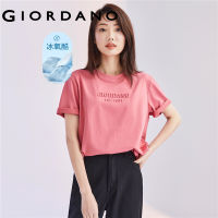 GIORDANO ผู้หญิง เทคโนโลยีชั้นสูง ความรู้สึกเย็นน้ำแข็งออกซิเจนเย็นถักเสื้อยืดคอกลมแขนสั้นนูน Free Shipping 05323399