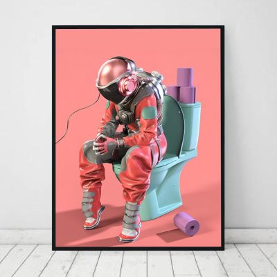 ภาพวาดสร้างสรรค์บนผ้าใบสำหรับนักบินอวกาศที่น่าสนใจศิลปะบนผนังโปสเตอร์และการพิมพ์ภาพห้องนั่งเล่น Hiasan Dinding Rumah โปสเตอร์ (1ชิ้น)