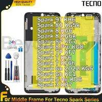 Beyondwolf เฟรมกลางซีรีส์สำหรับ Tecno Spark เฟรมกลางสำหรับ KH6 KG5K KG6 KG6K KG7 KG8 KF7 KF6 KF6h KG5 KC1 KD6ฝาแผ่นหน้ามีหนามเตยการยึดจอแอลซีดีชิ้นส่วนซ่อมกรอบหน้าพร้อมเครื่องมือซ่อม