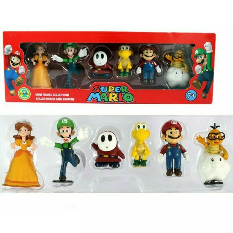 Bros Super 6pcs Mario Action Figure Toys Dolls Luigi Yoshi Mushroom Kid Toy  Gift
