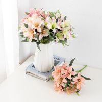 【DT】 hot  Artificial Flower Simulation Silk Lily Bouquet Wedding Photography Floral Art Home Living Room Garden Fake Green Plant Decor