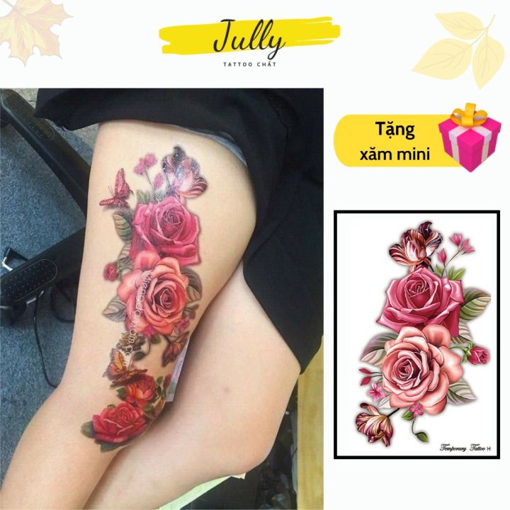 TẶNG XĂM MINI] hình xăm dán đùi hoa hồng big 88 JUULY tattoo chất ...