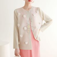 ✔✎ Aiden001 One Size Pleated Autumn And Spring Solid Color Petals Loose Sun Protection Shirt Round Neck Thin Cardigan Jacket 3212