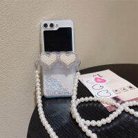 เคสแบบฝาพับสำหรับ Samsung Galaxy Z คลิปติดโทรศัพท์แบบครอสบอดี้รูปหัวใจรูปเคสโทรศัพท์เพชร5เม็ดเคสใส