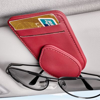 Auto Sun Visor klip kacamata kulit PU tempat tiket kartu berdiri pengencang kasus kacamata mobil pemegang Aksesori Interior mobil