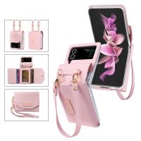 Vietao Z Flip 4 3 Hand Holder Leather wallet phone case for samsung galaxy Z flip4 zflip 3 women cover cases with card slots