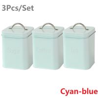 3PcsSet 10.6*10.6*14cm Creamy-white Cyan-blue Square Sealed Jar Coffee Pot Tea Caddy Sugar Bowl Milk Powder Can Moisture-proof