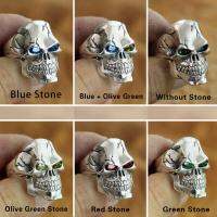 LINSION 925 Sterling Silver CZ Eyes Skull Ring Mens Biker Rock Punk Ring TA131 US Size 7~15