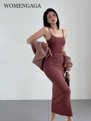 WOMENGAGA Maxi Long Dress Sexy Slim Wrap Hip Dresses Thin Sleeveless Sling Robe Fashion Sweet Women Tops 2023 Spring K9HD