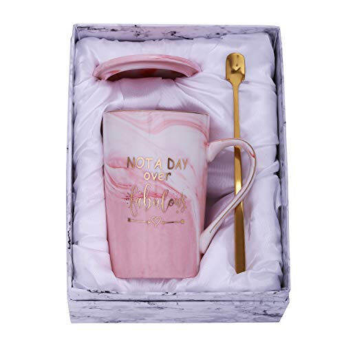 Not A Day Over Fabulous Mug-Birthday Gifts for Women-Thank You Gifts for  Women-Funny Birthday Gift Ideas for Her,Friends,Coworkers,Wife,Mom,Daughter,Sister,Aunt  Ceramic Marble Coffee Mug 14 Oz Pink 