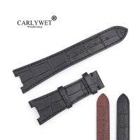 CARLYWET 25mm Wholesale Black Brown Real Leather Handmade Replacement Crocodile Grain Wrist Watch Band Strap For Patek Philippe