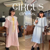 chuuchop_พร้อมส่ง(C7662) ?? CIRCUS dress เดรสยาวแขนสั้นทรงโอเวอร์ไซส์ลายทาง มี2สี