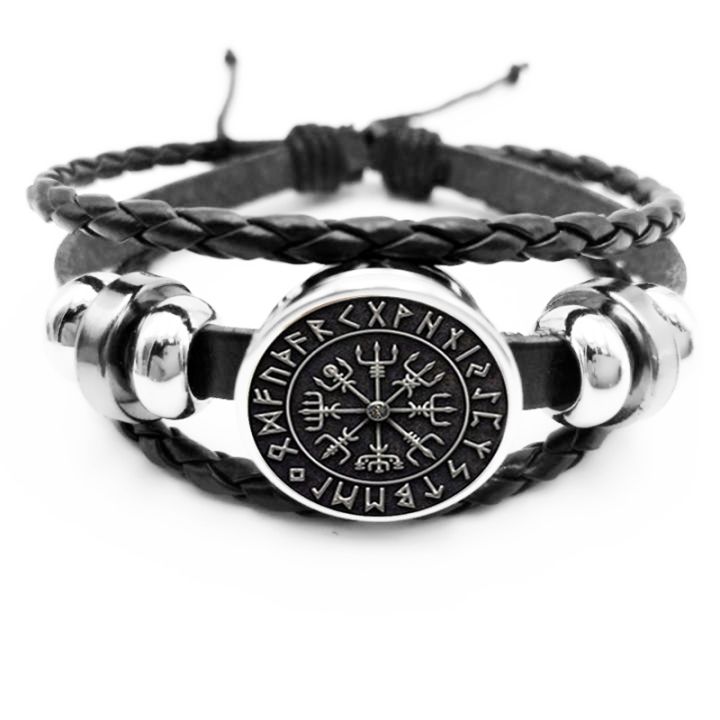 initial-new-hot-sale-vegvisir-viking-compass-snap-button-bracelet-jewelry-glass-cabochon-black-bracelet-jewelry