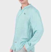GALLOP : Mens Wear เสื้อคอจีนแขนยาว ผ้าลินิน (Long Sleeve Round-Neck Chinese Style) รุ่น GW9034 สี Green Mint - เขียวมิ้นต์