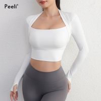 Yoga Shirts Women Gym Crop Tops Long Sleeve Gym Sports Top with Pad Breathable Running T-Shirts Fitness Workout Yoga Clothing