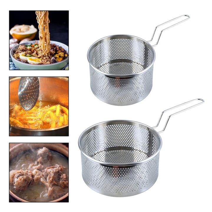 Stainless Steel Fry Basket Kitchen Colander Mesh Noodle Dumplings ...