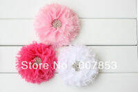 Trial Order 3.5 Shabby puff flower -rhinestone center flower-Pleated shabby flower, perfect for Girl lady