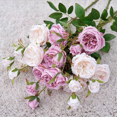 【CC】 6Heads rose branch silk flowers artificial Valentine  39;s day wedding home decor flores artificiales