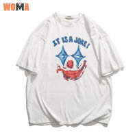 WOMA ผู้ชายแขนสั้นใหม่เสื้อยืดเทรนด์เวอร์ชั่นเกาหลีของ Ins ฮ่องกงผ่อนคลายสบายๆแฟชั่นแบรนด์คู่ครึ่งแขน