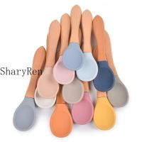 Baby Wooden Spoon Silicone Baby Feeding Spoon Learn To Eat Childrens Tableware Toddlers Infant Feeding Accessories Utensils Bowl Fork Spoon Sets