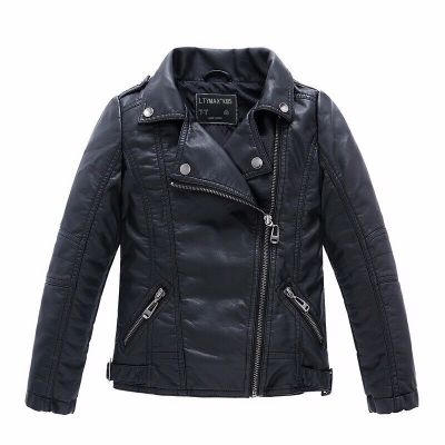 Brand Fashion Classic Girls Boys Black Motorcycle Leather Jackets Child Coat For Spring Autumn 2-14 Years