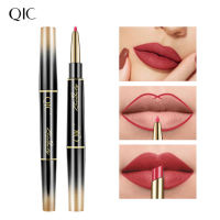 QIC 2 IN 1 Matte ลิปสติกดินสอเขียนขอบปากดินสอเรียบเพื่อสวมใส่ง่ายกันน้ำยาวนานให้ความชุ่มชื้นลิปกลอสเซ็กซี่ลิปเคลือบริมฝีปากปากกาเครื่องมือแต่งหน้าริมฝีปาก