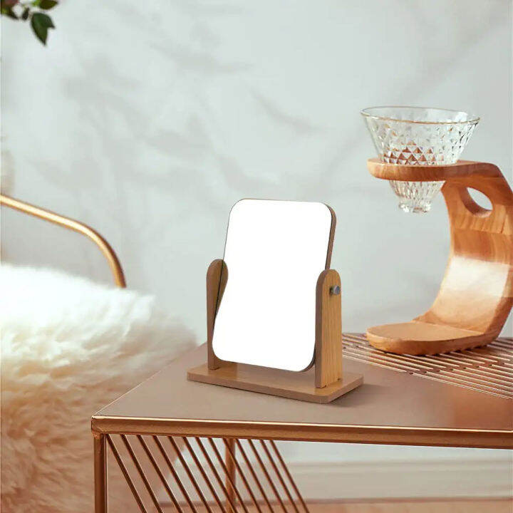 Aeitto Wooden Mirror 360 Degree Portable Adjustable Table Desk Mirror