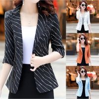 COD DSFGERRTYTRRE （S-4XL）Women Plus Size Summer Suit Womens Thin Medium Sleeve Jacket Casual Slim Fit Korean Style Stitching Loose Top