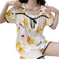 【LZ】✗  Pokémon Pikachu Cartoon Anime Pijama Fato de manga curta Kawaii Criativo Fofos Kawaii Estudante Verão Doce