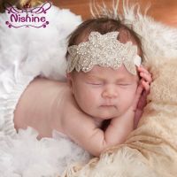 Nishine Baby Girls Crystal Flower Leaf Christening Bridal Elastic Headband Rhinestone Hair Band Kids Party Photography Props