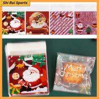 SHIRUI 100pcs คริสต์มาสเมอร์รี่ ถุงขนมคริสต์มาส พลาสติกทำจากพลาสติก ถุงของขวัญ ถุงบรรจุขนมอบของขวัญ 2024 ถุงกาวตนเอง ถุงบรรจุคุกกี้ ของตกแต่งงานปาร์ตี้