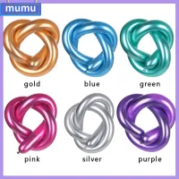 MUMU 10pcs สีสัน ตกแต่ง น้ำยาง ปาร์ตี้วันเกิด DIY Strip เมทัลลิก ลูกบอลแบบจำลอง ลูกโป่งยาววิเศษ